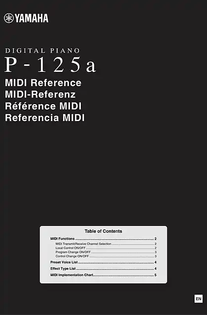 yamaha雅马哈P-125a MIDI Reference